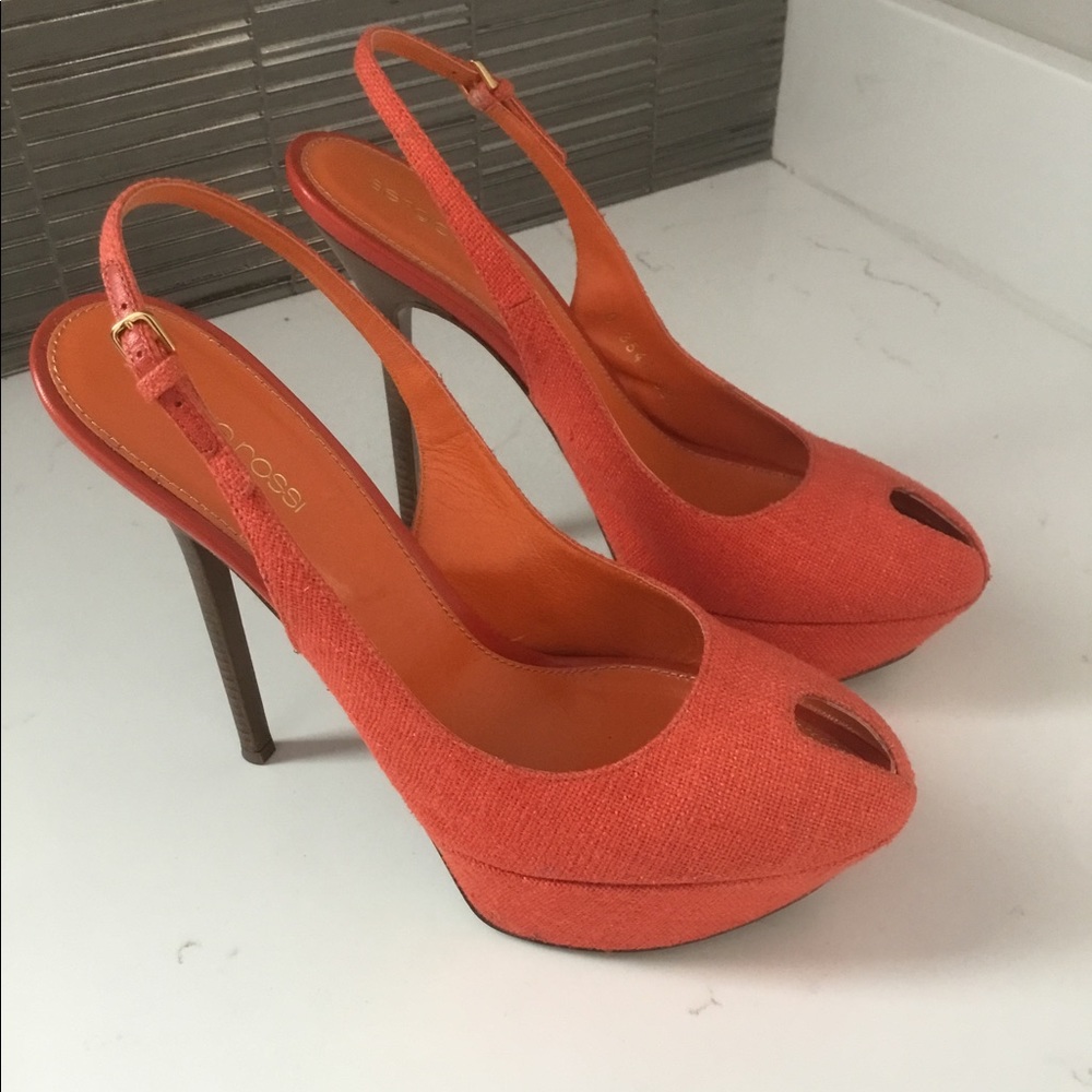 Sergio Rossi Orange Peep-toe Platform Stiletto Heels - EU 39.5